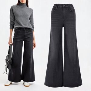 FRAME‎ Jeans Womens Sz 32 Le Pixie Palazzo Wide Leg Kerry Black Denim Pockets